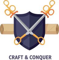 Craft and Conquer Shield with Scissors and Rolling Pin Illustration for Creative Projects vector
