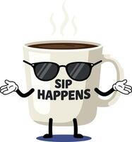Coffee Mug Cartoon Illustration with Sip Happens Text for T-shirt Designs and Projects vector