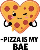 Heart shaped pizza cartoon character with pepperoni ideal for tshirt prints and projects vector
