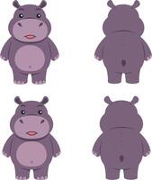 Cute cartoon hippo front and back view illustration ideal for t-shirt and print projects vector
