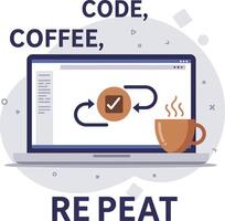 Code Coffee Repeat Laptop Illustration for Tshirt Printing Design and Projects vector