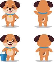 Cute cartoon dog front and back view with collar and bucket illustration for t-shirt design projects vector