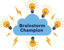 Brainstorm Champion Concept Cloud with Light Bulbs and Lightning Illustration for Tshirt Prints vector