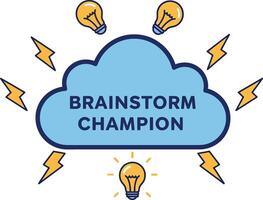 Brainstorm Champion Cloud with Light Bulbs and Lightning Bolts Illustration for Creative Projects vector
