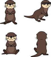Cute otter illustrations set for t-shirt print and graphic projects design vector