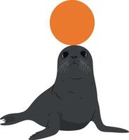 Seal balancing orange ball illustration for t-shirt prints and creative projects vector