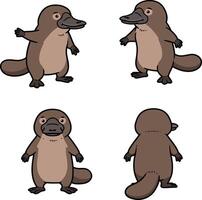 Platypus cartoon illustration set for tshirt print and craft designs ideal for projects vector