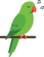 Green Parrot Singing on Branch Illustration for Tshirt and Print Projects vector
