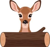 Deer Peeking Behind Brown Log Illustration for Animal and Nature Projects vector