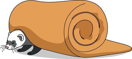 Ferret peeking out from rolled blanket illustration for cozy tshirt print designs vector