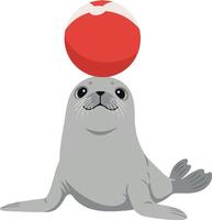 Seal Balancing Red Beach Ball Illustration for Tshirt Printing Designs and Projects vector