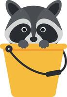 Raccoon peeking from yellow bucket illustration for tshirt printing and craft projects vector