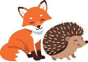 Fox and Hedgehog Cute Animal Illustration for T-shirt and Print Design Projects vector