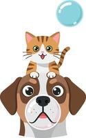 Cute kitten sitting on dog head with bubble illustration for tshirt printing projects vector
