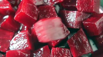 Freshly Cooked Diced Beetroots with a Vibrant Red Appearance video