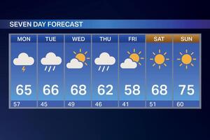 Seven Day Weather Forecast with Blue Gradient and Daily Details vector