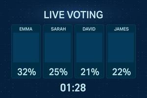 Live Voting Screen with Percentages and Countdown Timer vector