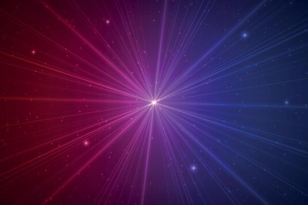 Radiant burst background with blue and red glowing star rays