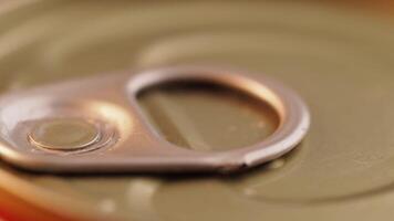 Close-up view of a can open with shining metal details video