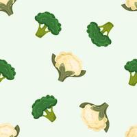 Seamless pattern with broccoli and cauliflower on light green background vector