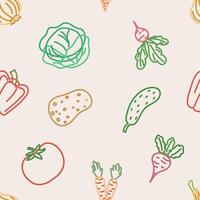 Seamless pattern with colorful vegetable outlines vector