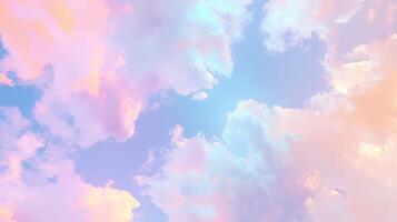 Dreamy Sky with Pastel Clouds An Ethereal Vision of Pink Peach and Blue Hues During Sunset photo