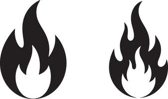 Two Flames Black Silhouette With Different Shapes Blazing Brightly On A White Backdrop vector