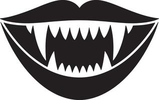 Black And White Vampire Mouth Illustration With Sharp Fangs Graphic Element vector