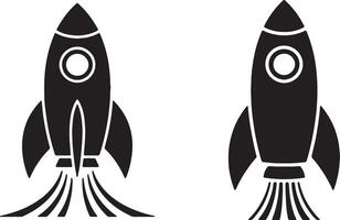 Simple Black And White Rocket Ship Illustrations For Space Exploration And Design Projects vector