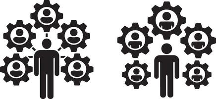Man With Connected Team Collaboration Gears Pictogram Symbol Of Network Connections vector