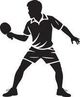 Silhouette Of A Ping Pong Player In Action Ready To Hit The Ball vector