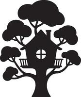 Silhouette Treehouse Illustration Whimsical Tree Fort Fantasy Play Area Design vector