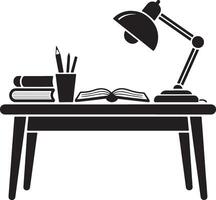 Desk Lamp Books And Open Book Black And White Illustration vector