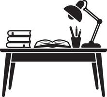 Desk With Books,Open Book,Lamp And Pencils Illustration vector