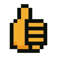 Pixel art thumb up hand gesture in a game style isolated on white background vector
