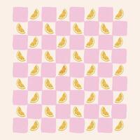 Yellow lemon, Pink Lemon. Seamless geometric pattern with distorted gingham. Abstract pattern. vector