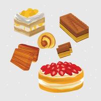 A set of different types of cakes and desserts vector