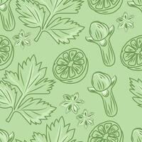 A green background with a variety of herbs and leaves vector