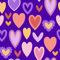 Seamless pattern of multicolored hearts on a dark purple background vector