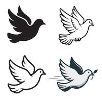 a flying dove silhoutte line art style design with a white backraun vector