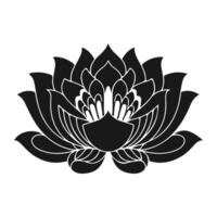 Minimalist black lotus silhouette with smooth, symmetrical petals on a crisp white background. vector
