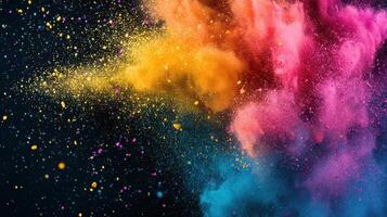 Explosion of Vibrant Colors Abstract Powder Paint Burst on Dark Backdrop photo