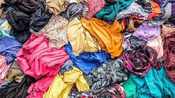 Overflowing Fabric A Colorful Assortment of Textiles Creates a Stunning Visual Texture photo