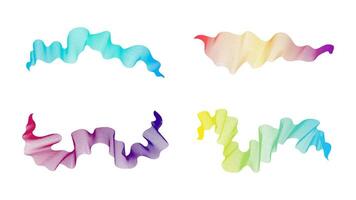 Curved wavy stripes. Set of four abstract colored gradient wave lines on white background. vector