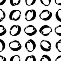 Seamless pattern with black sketch hand drawn brush scribble circles shape on white background. Abstract texture. vector