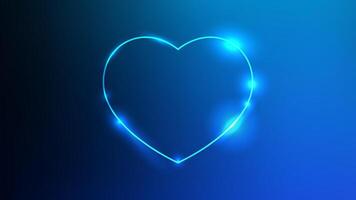 Neon frame in heart form with shining effects on dark blue background. Empty glowing techno backdrop. illustration vector