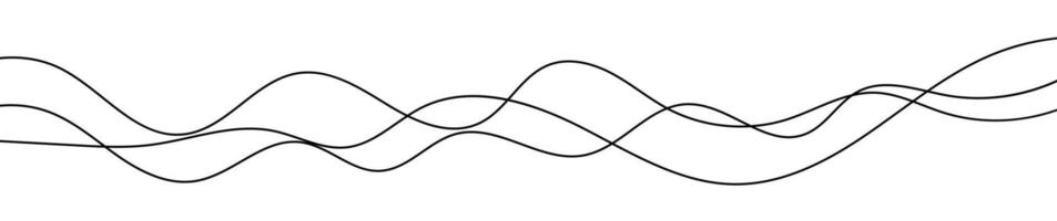 Thin curved wavy lines. Three black wavy lines on background. vector