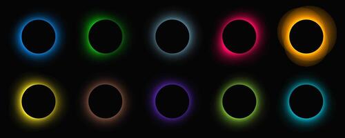Set of circle illuminate light with color gradient vector