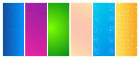 Set of six abstract gradient geometric backgrounds with squares. Pixel backgrounds with empty space. vector