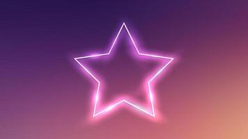 Neon frame in star form with shining effects on dark purple background. Empty glowing techno backdrop. illustration vector